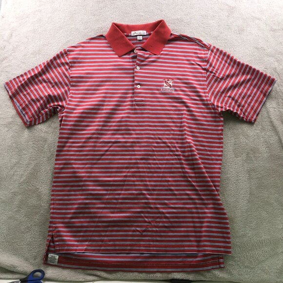 Peter Millar Mens Polo Shirt Medium Striped Top Red Ridgewood 100% Cotton Casual - Picture 11 of 12